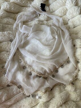 Lightweight White Coin-Trim Sarong